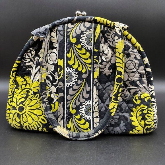 Vera Bradley Retired Yellow Black Baroque Eloise Kisslock Satchel Handbag - Picture 1 of 13